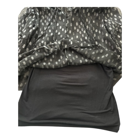 MAETTE blouse, size Medium, black semi sheer , attached camisole. Bell sleeves - Picture 5 of 7